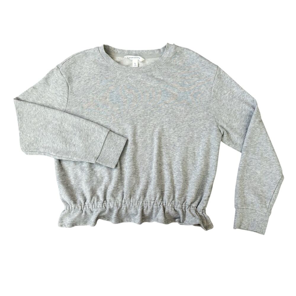 POPSUGAR Light Gray Ruffle Hem Sweatshirt Womens Size L